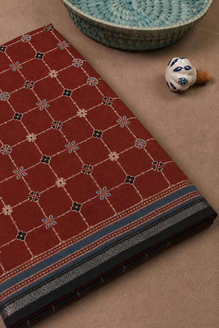 Maroon Ajrak Chanderi Silk Cotton saree