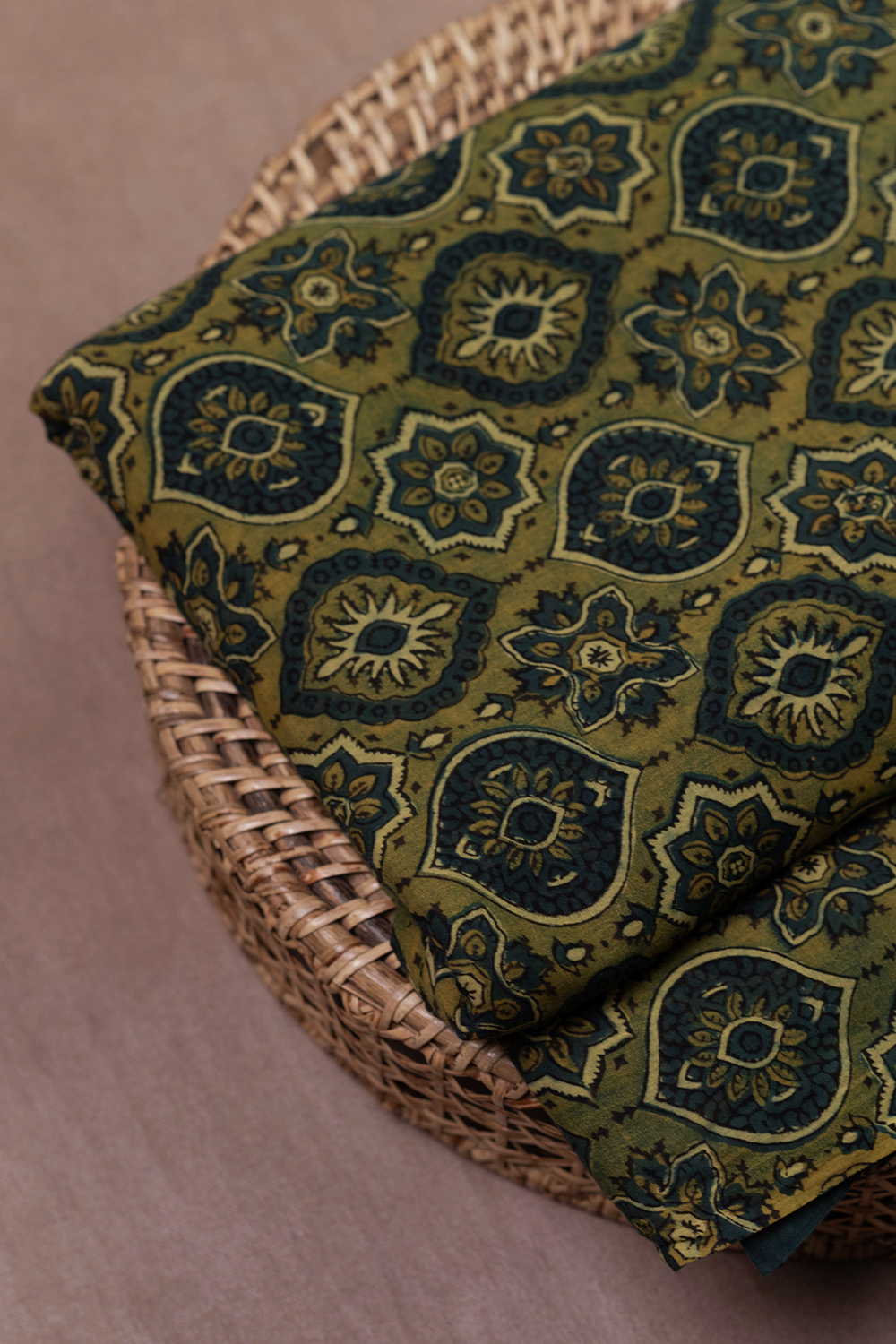 Green Ajrak Mul Cotton Fabric - 0.5m