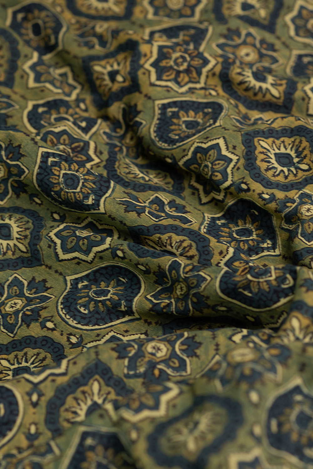 Green Ajrak Mul Cotton Fabric - 0.5m