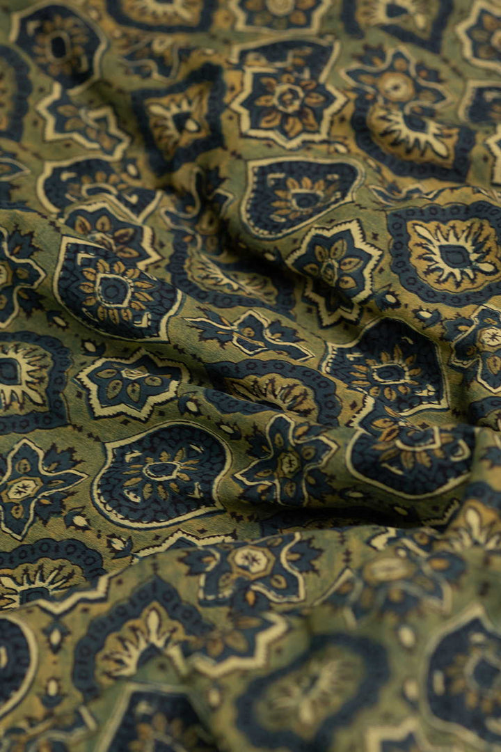 Green Ajrak Mul Cotton Fabric - 0.5m