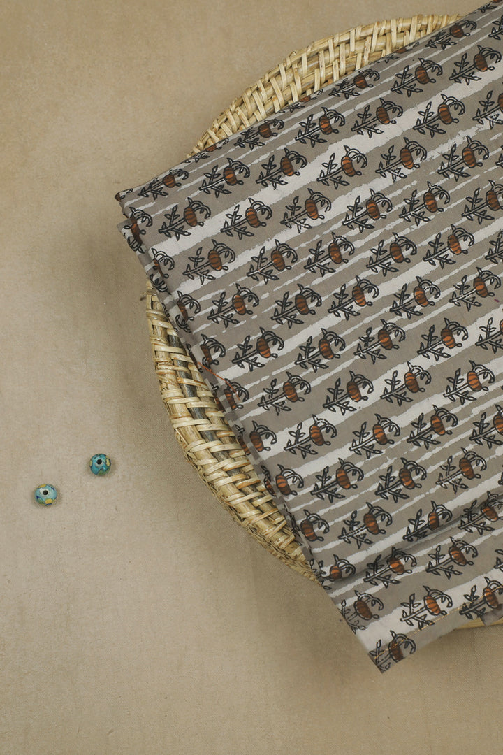 Grey Block Printed Cotton Fabric - 2m