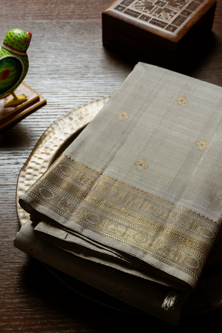 Zari Meena Butta on Grey Kanchipuram Silk saree