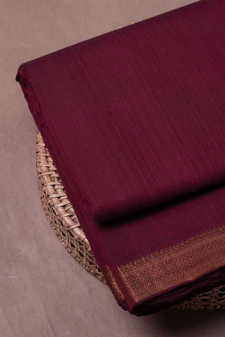 Gold Border on Maroon Mangalagiri Cotton Fabric