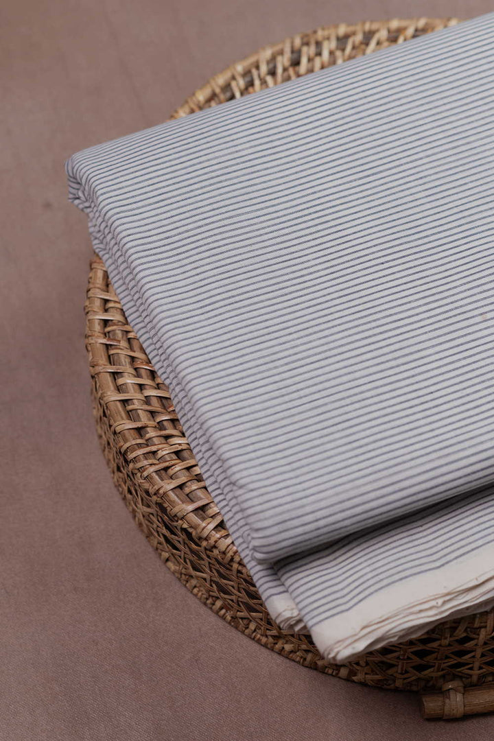 Grey Stripe Mangalagiri Cotton Fabric