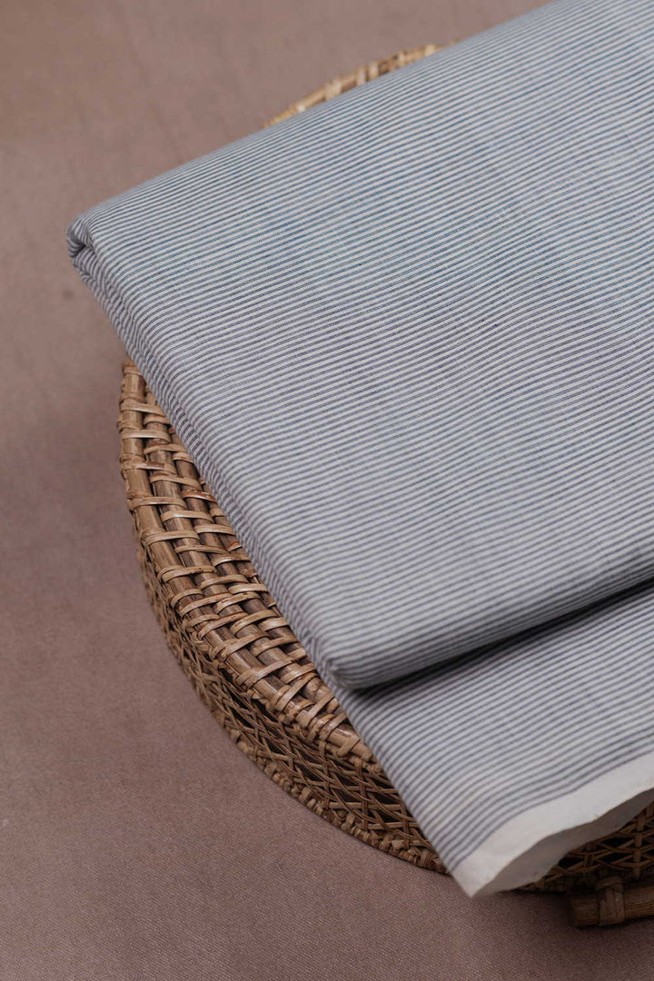 Pin Grey Stripe Mangalagiri Cotton Fabric