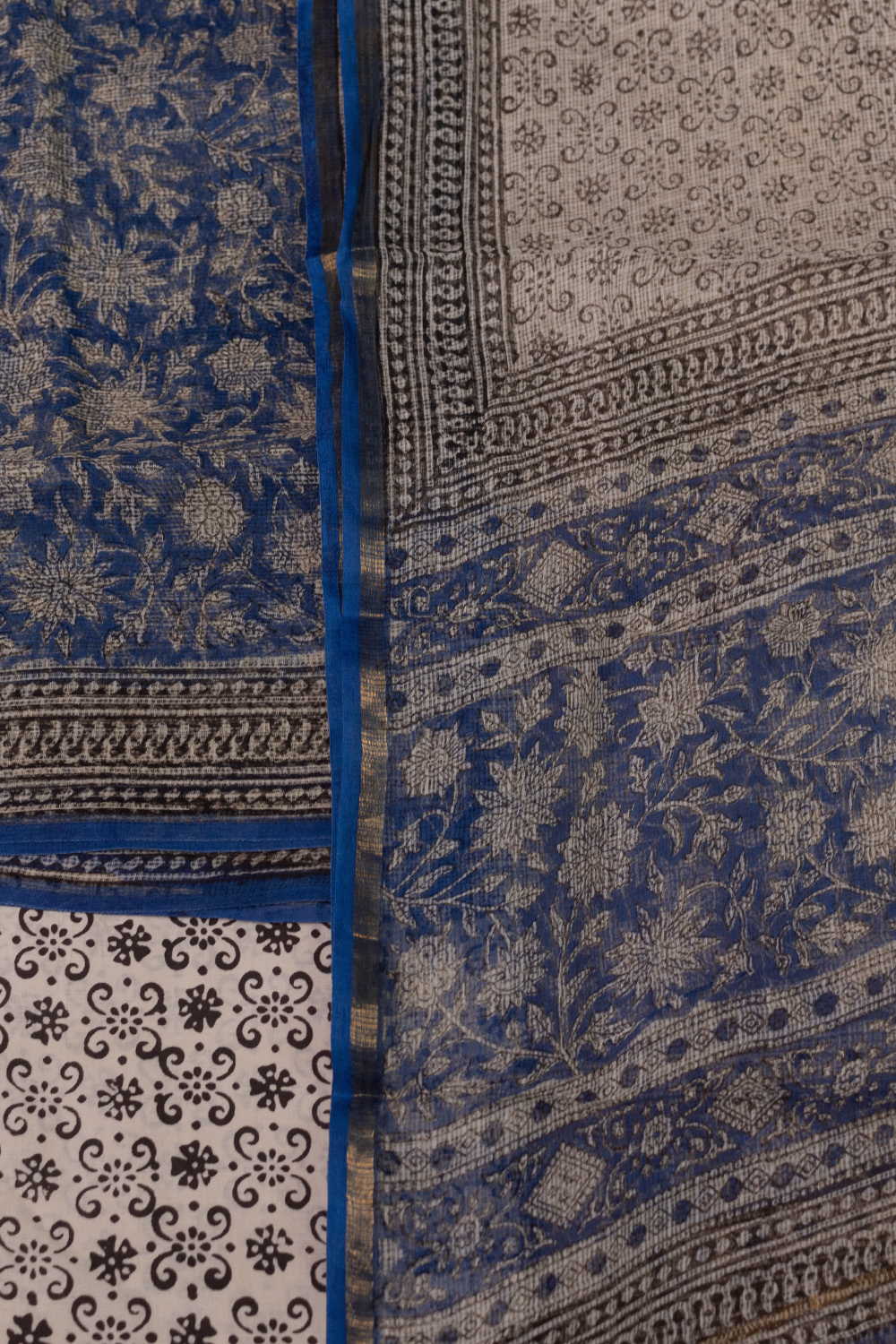 Vintage Floral - Blue Block Printed Kota Cotton Suit