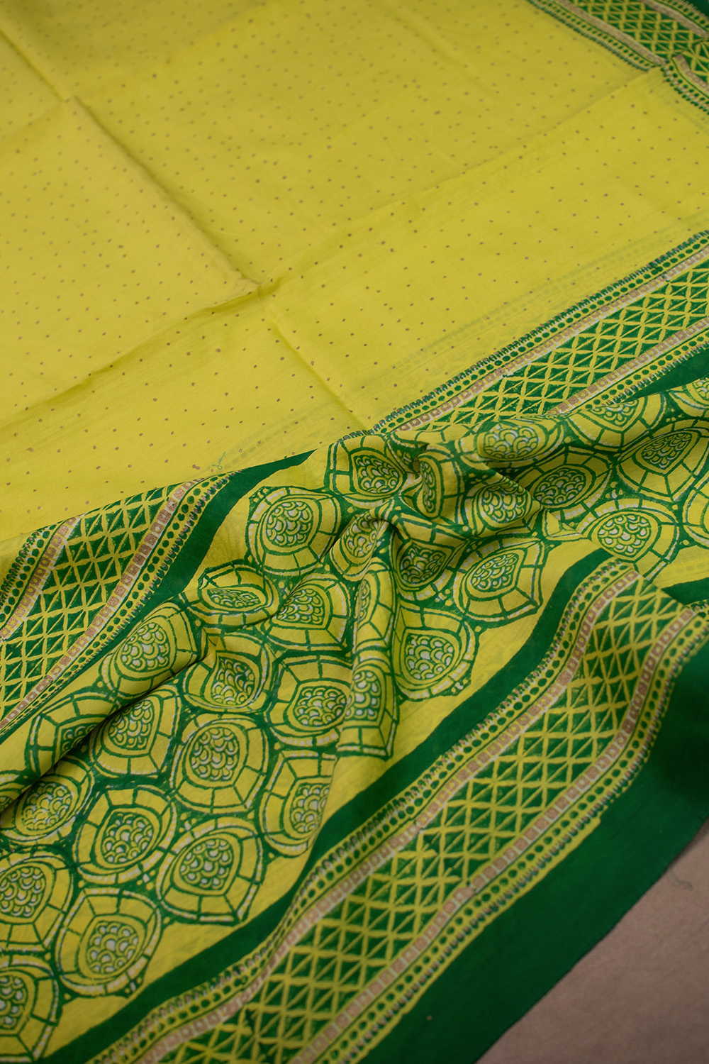 Yellow Block Printed Chanderi Dupatta