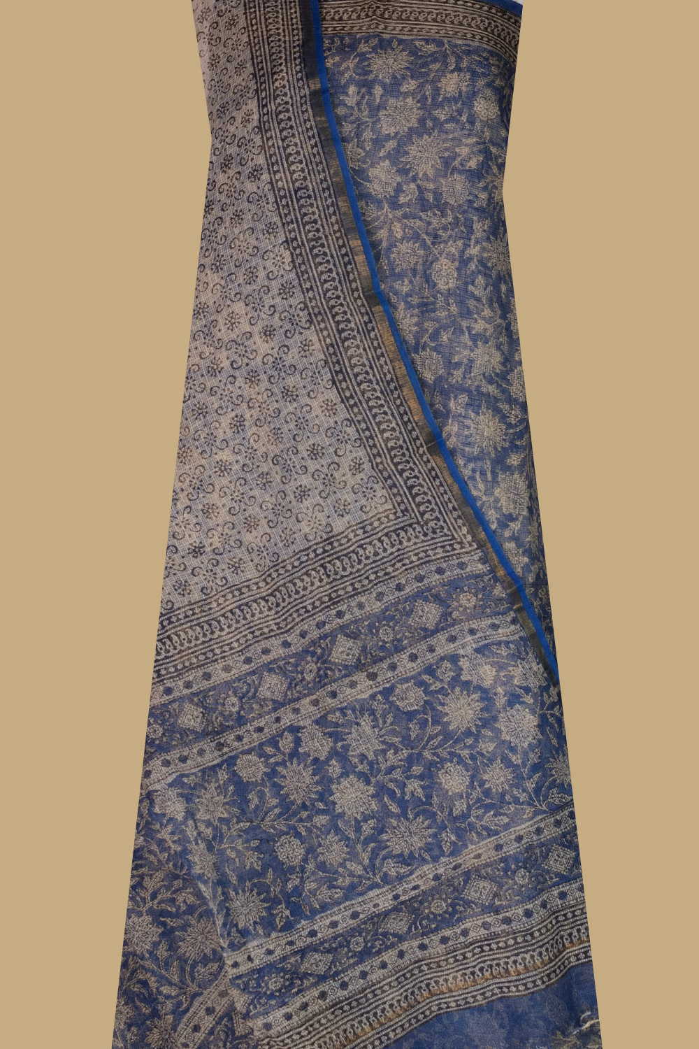 Vintage Floral - Blue Block Printed Kota Cotton Suit