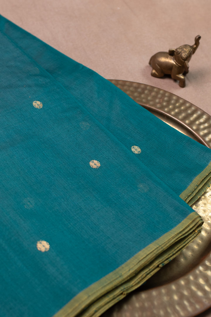 Zari Butta on Green Chanderi Silk Cotton Fabric - 2.3m