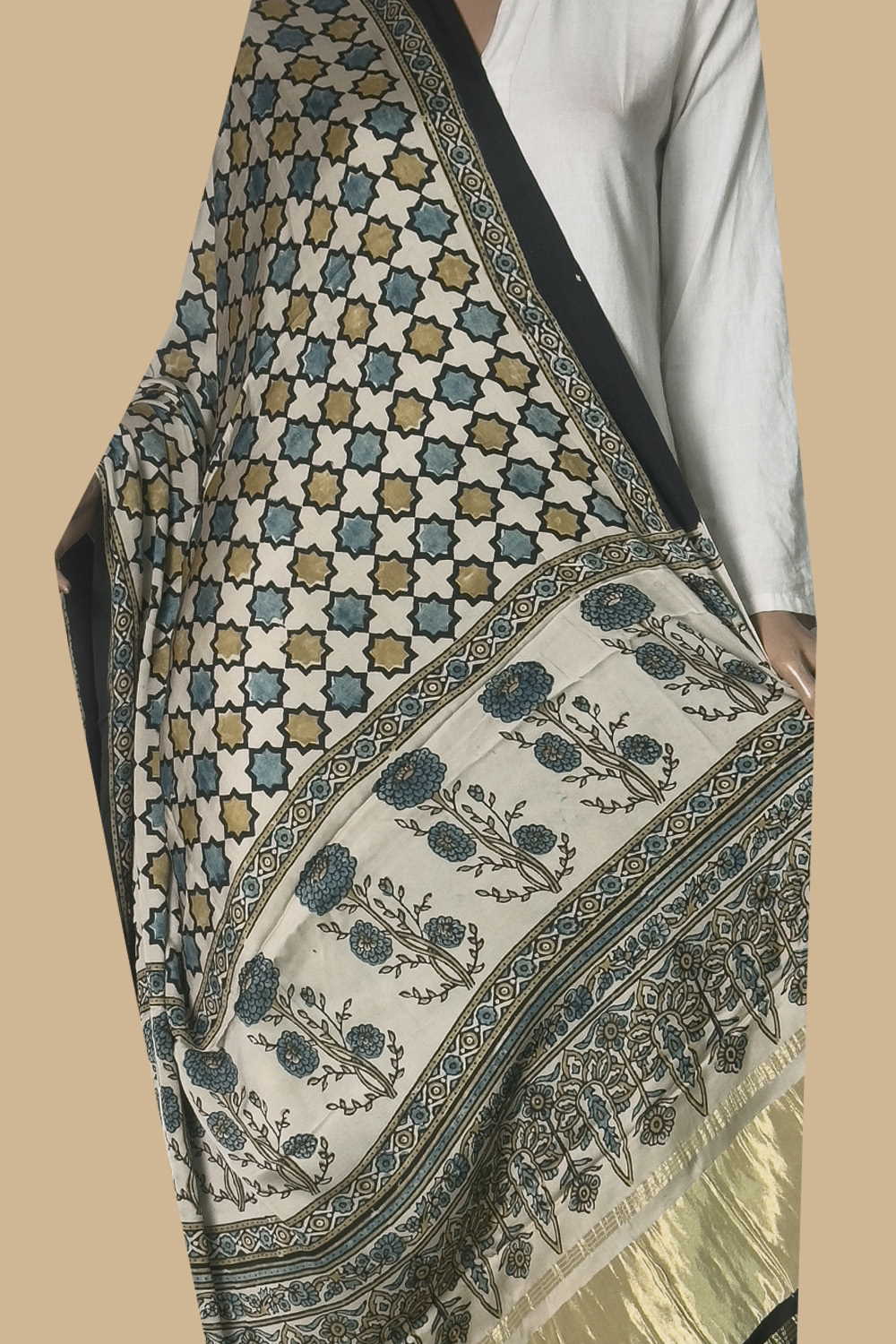 Ajrak Modal Silk Dupatta - Matkatus 