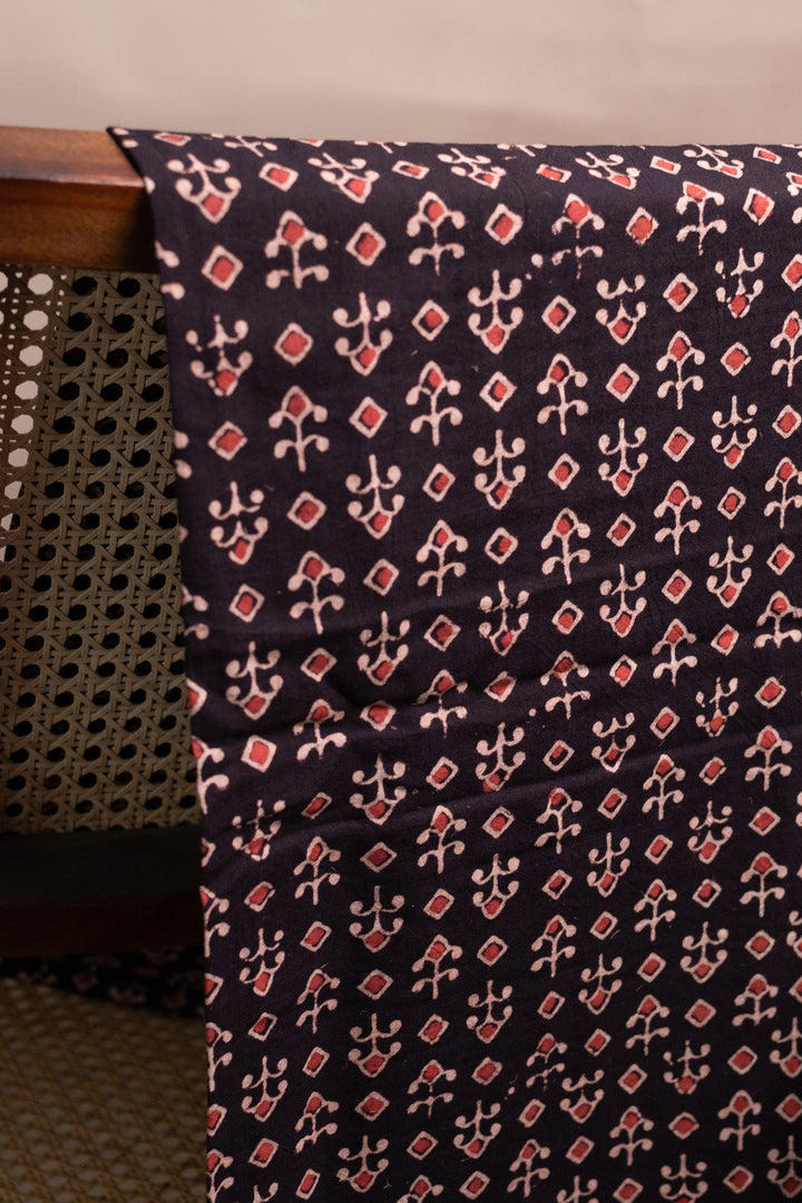 Black Ajrak Print Fabrics - Matkatus 