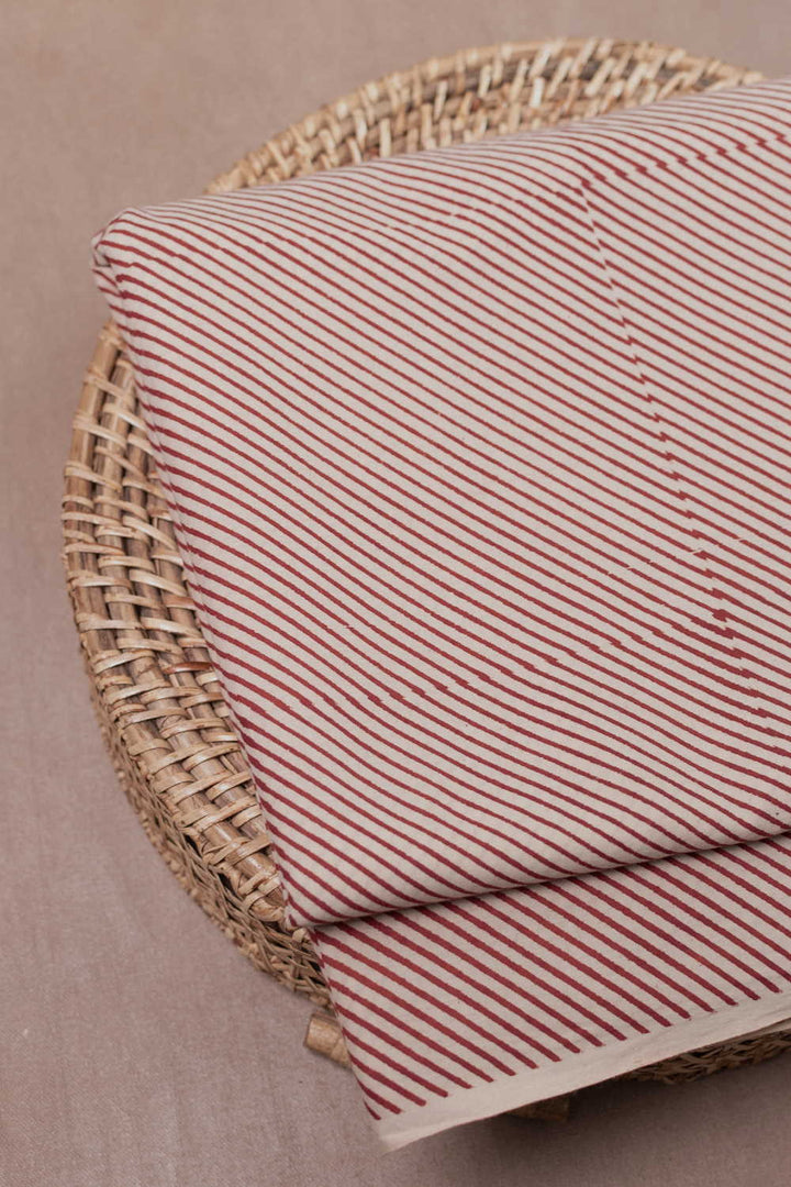 Maroon Thin Stripe Bagru Cotton Fabric - 0.5m