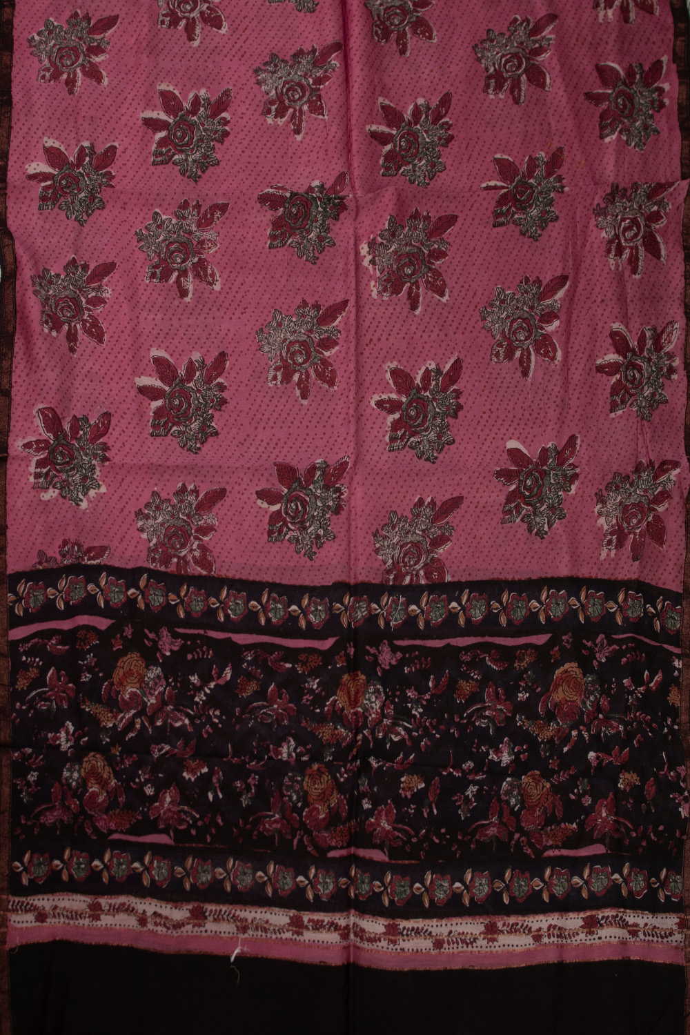 Pink with Flora Design Block Printed Chanderi Dupatta