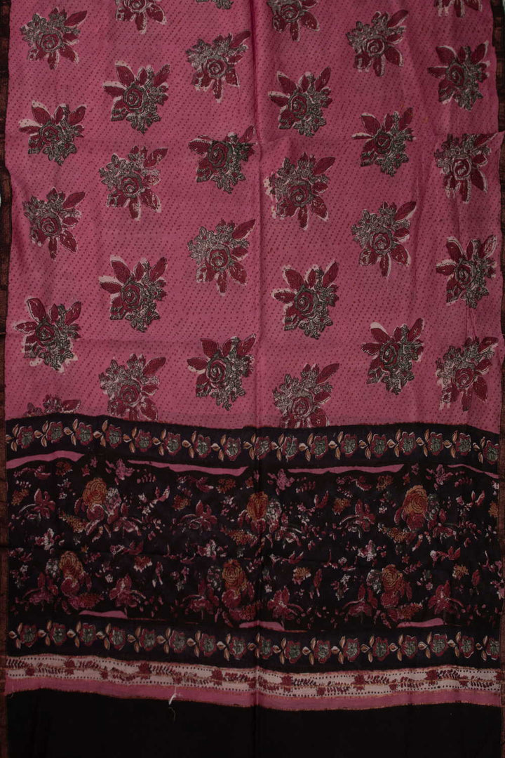 Pink with Flora Design Block Printed Chanderi Dupatta