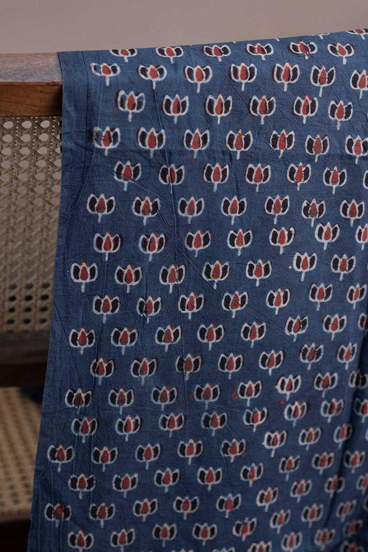 Indigo with Lotus Charm Ajrak Cotton Fabric