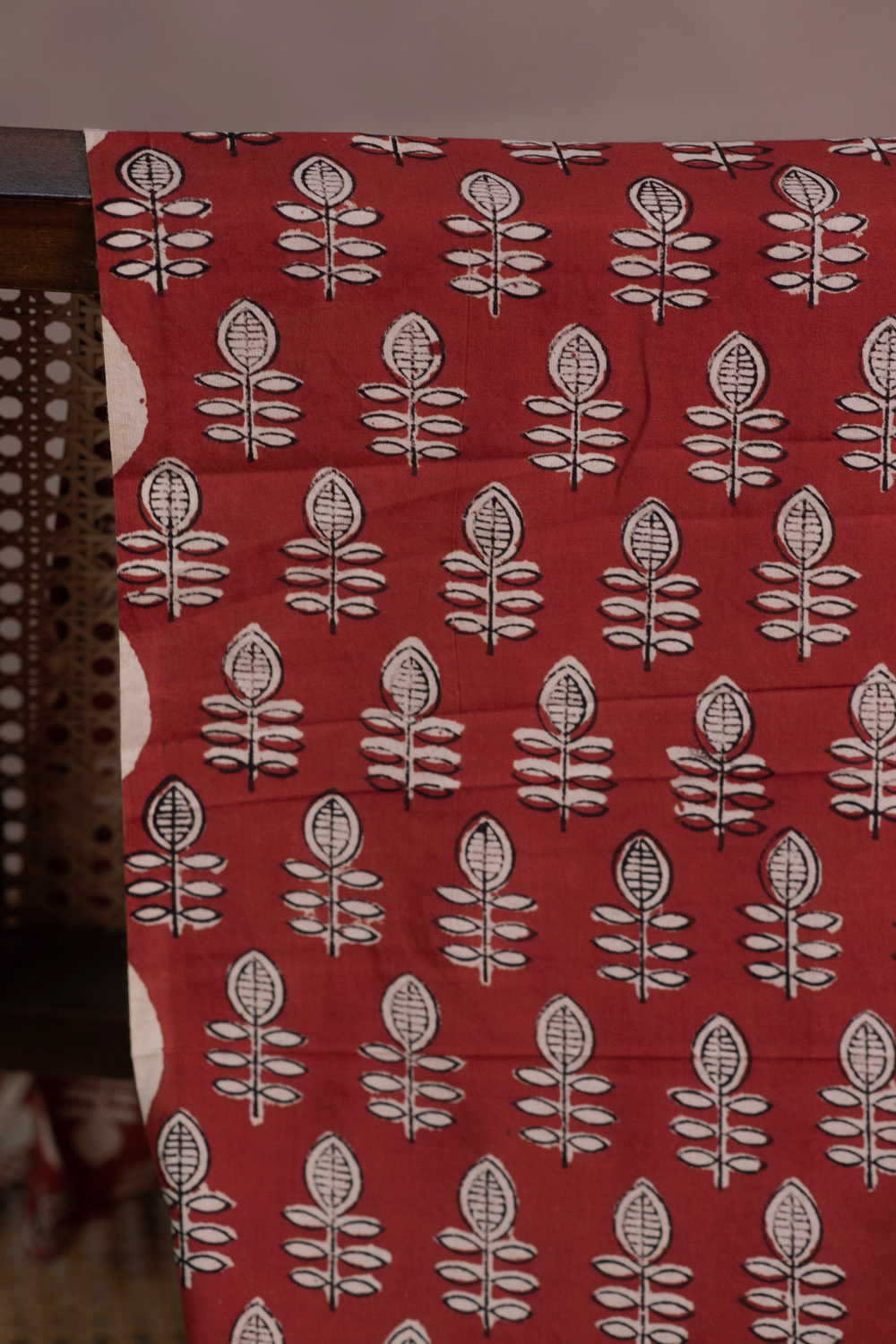 Dark MAroon with Floral Butta Bagru Cotton Fabric - 0.8 m
