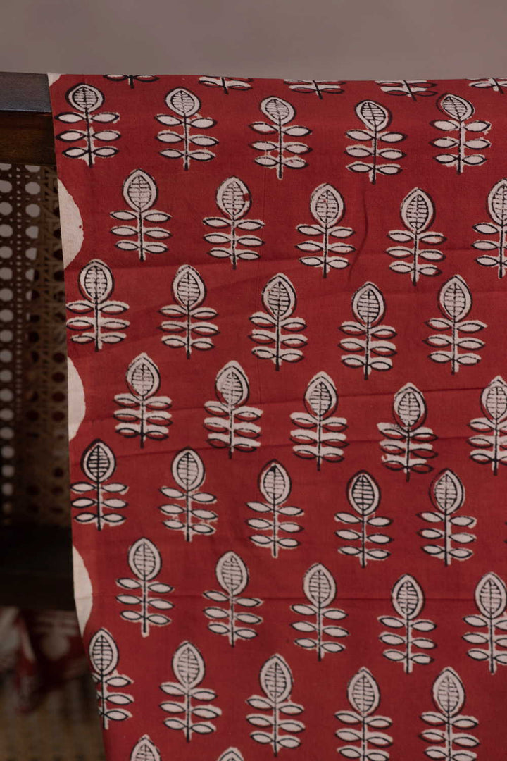 Dark MAroon with Floral Butta Bagru Cotton Fabric - 0.8 m