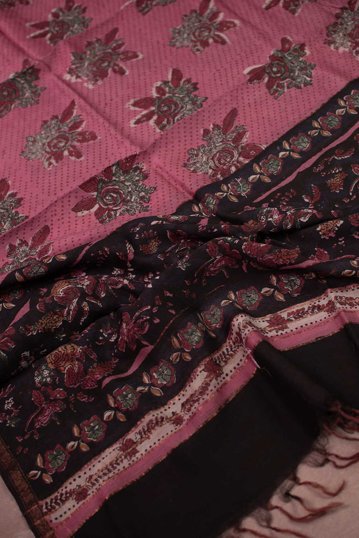 Pink with Flora Design Block Printed Chanderi Dupatta