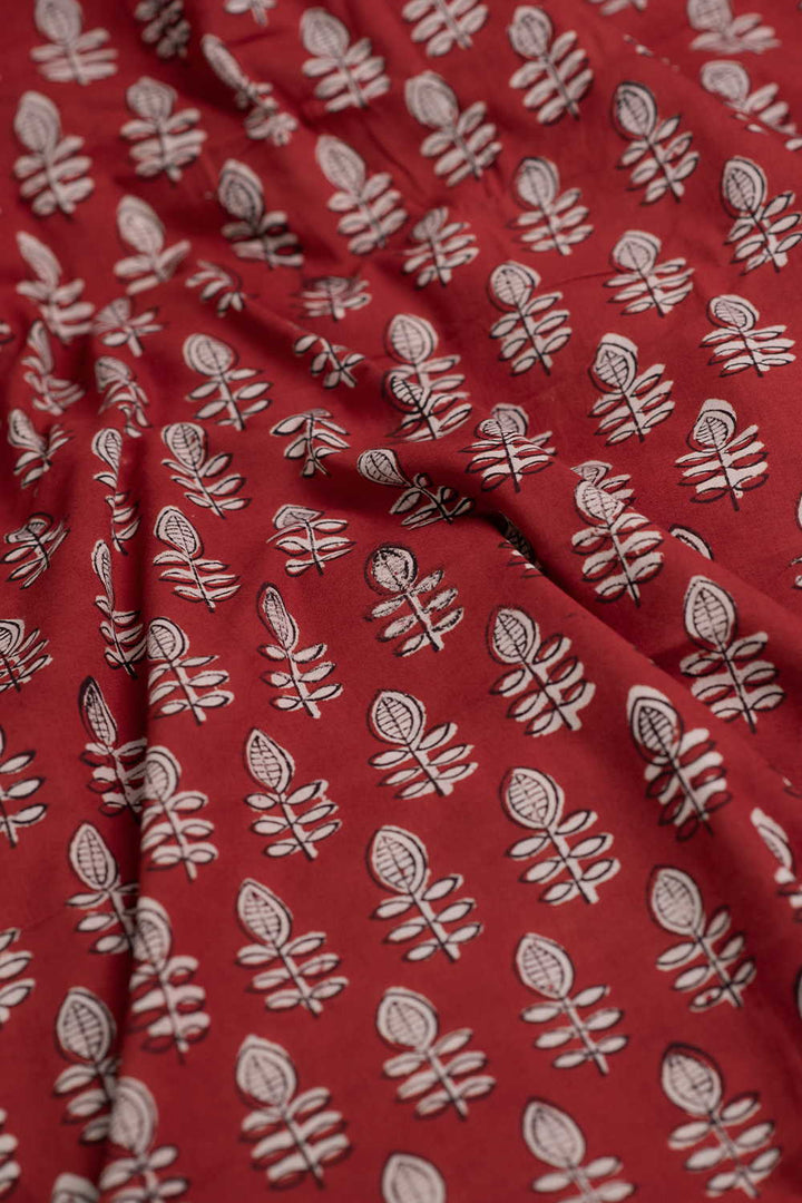 Dark MAroon with Floral Butta Bagru Cotton Fabric - 0.8 m