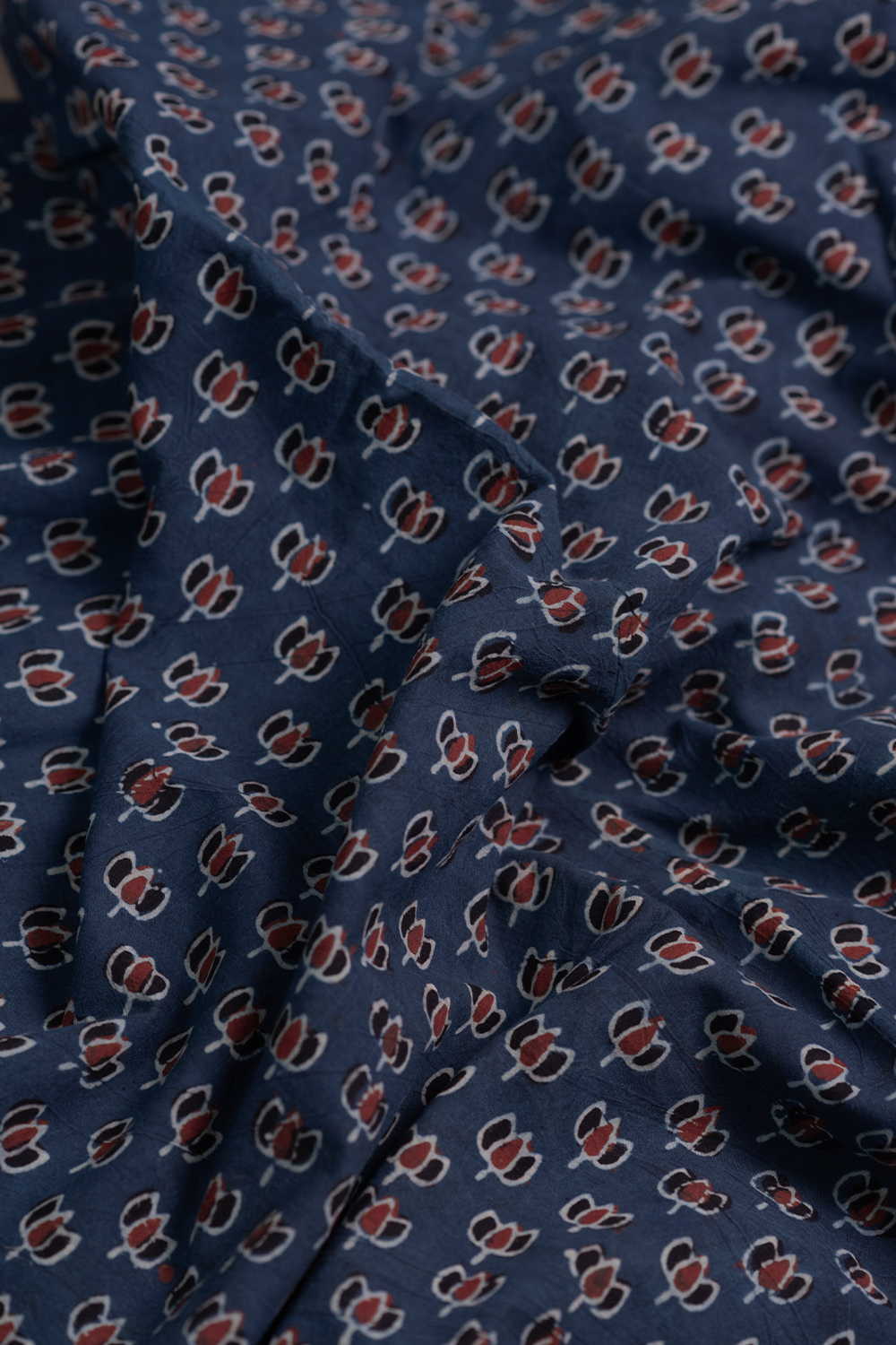 Indigo with Lotus Charm Ajrak Cotton Fabric
