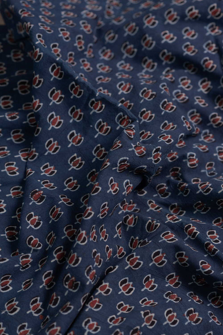 Indigo with Lotus Charm Ajrak Cotton Fabric