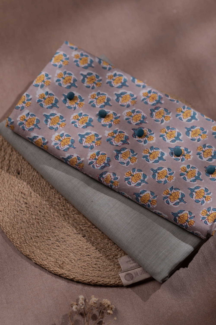 Rustic Clay Flower Sanganeri Top with Mangalagiri Bottom