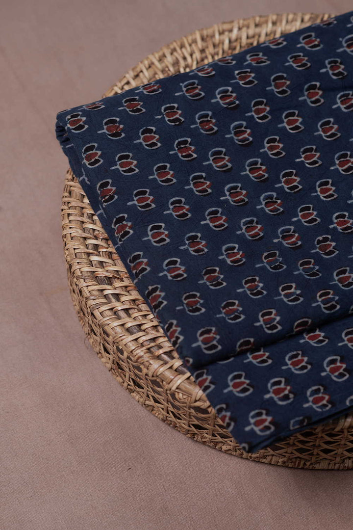 Indigo with Lotus Charm Ajrak Cotton Fabric