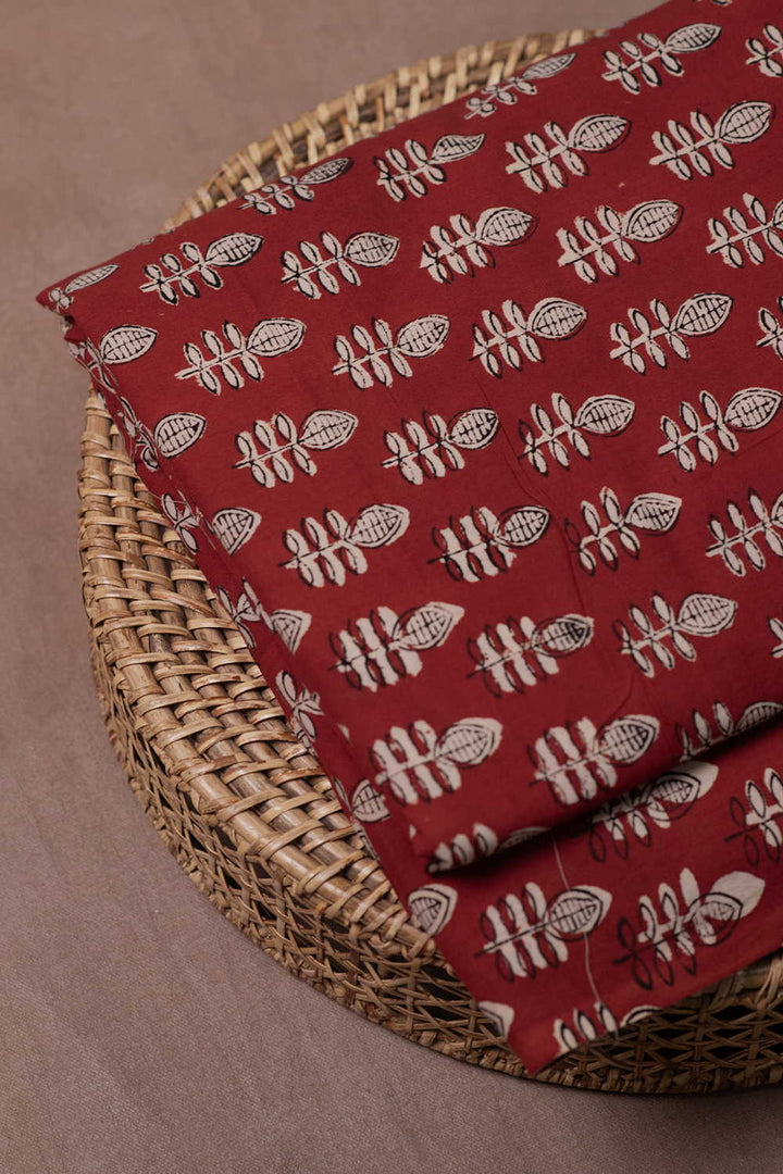 Dark MAroon with Floral Butta Bagru Cotton Fabric - 0.8 m