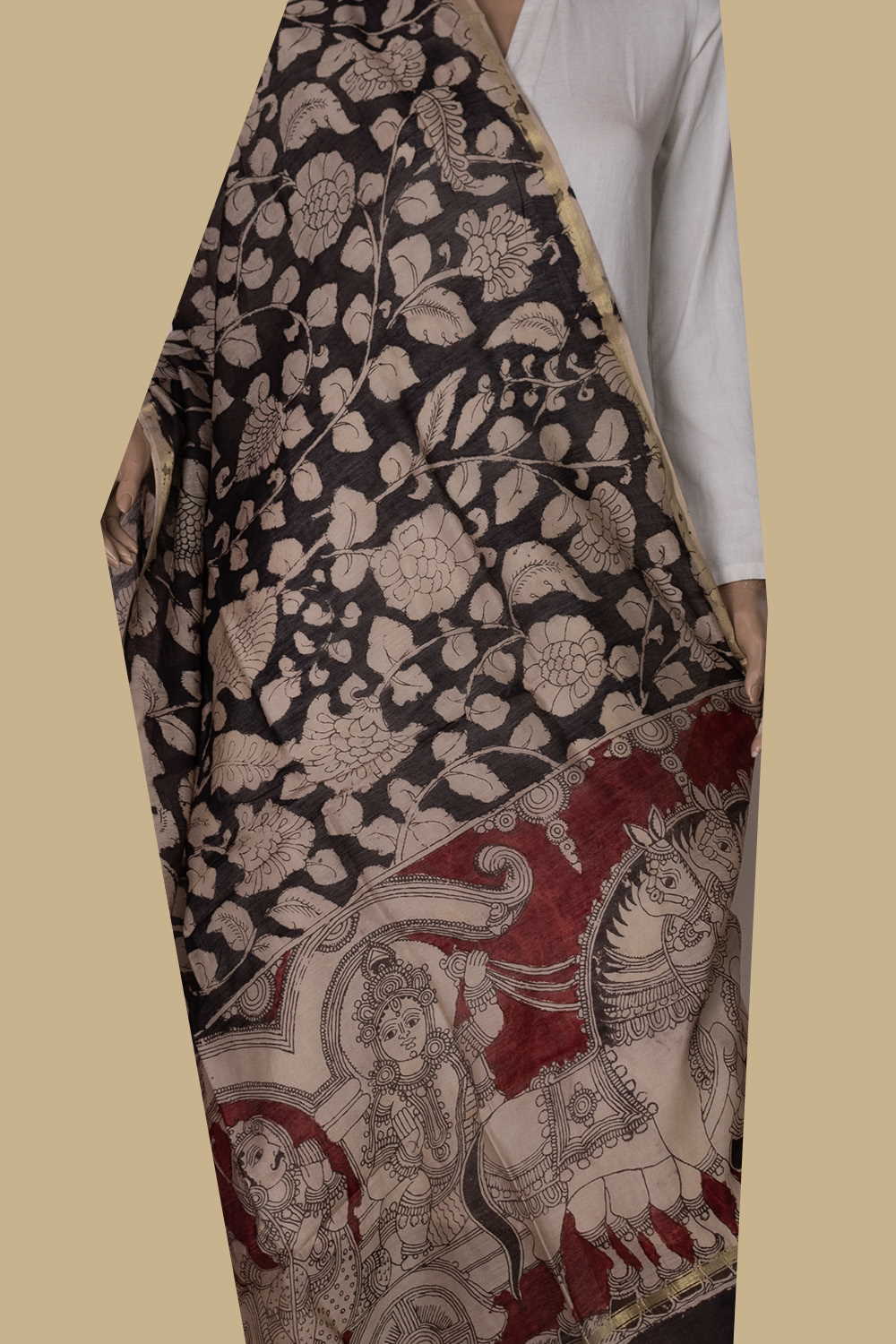 Painted Kalamkari Dupatta - Matkatus