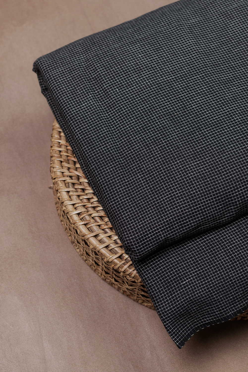 Black Checkered Handwoven Cotton Fabric