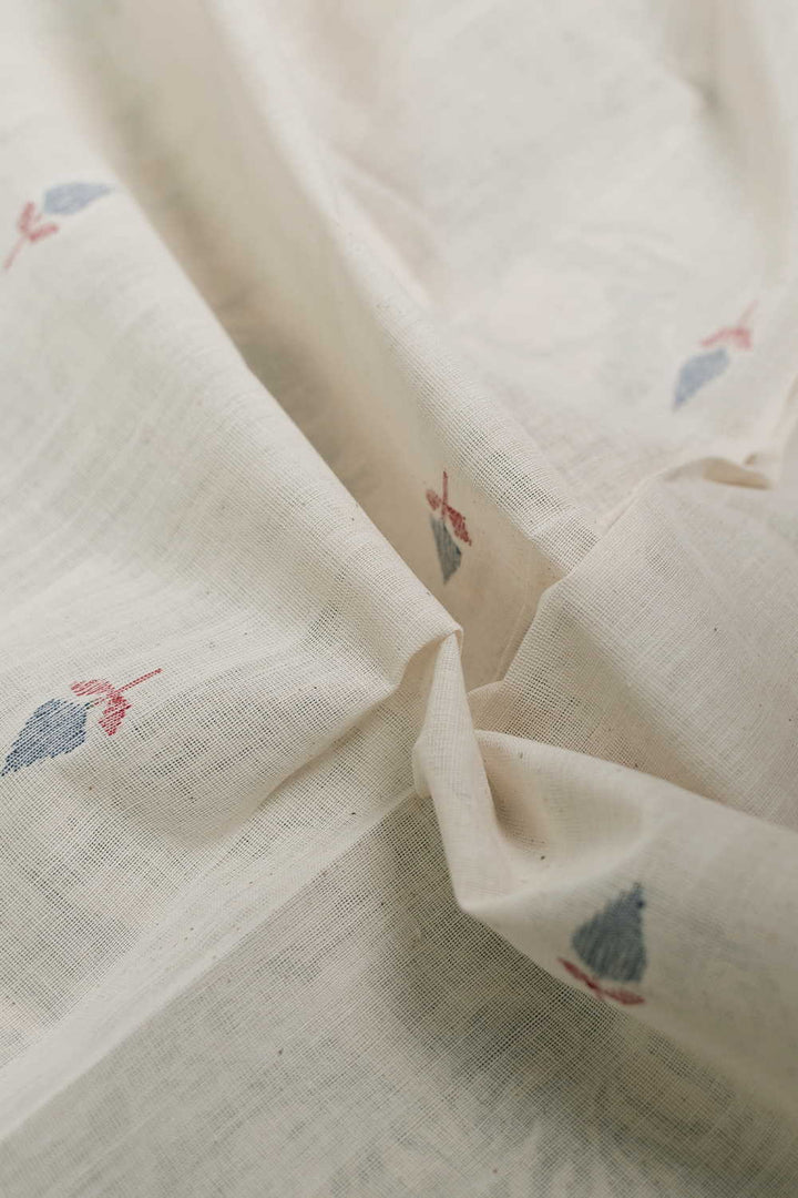 Cream with Leaf Butta Handspun Cotton Fabric - 0.7m
