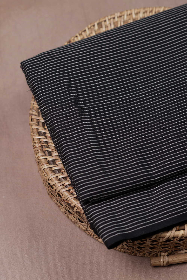 Black - Rib Stripe Yarn Dyed Ribbed Cotton Fabric