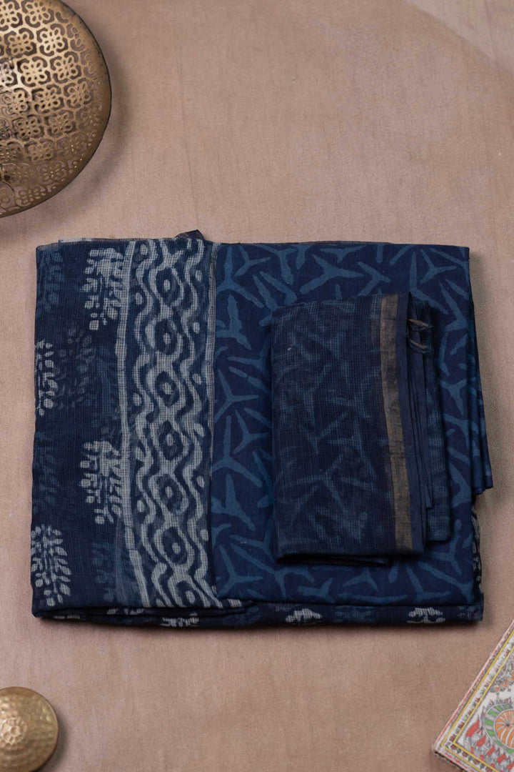 Indigo Block Printed Kota Cotton Suit