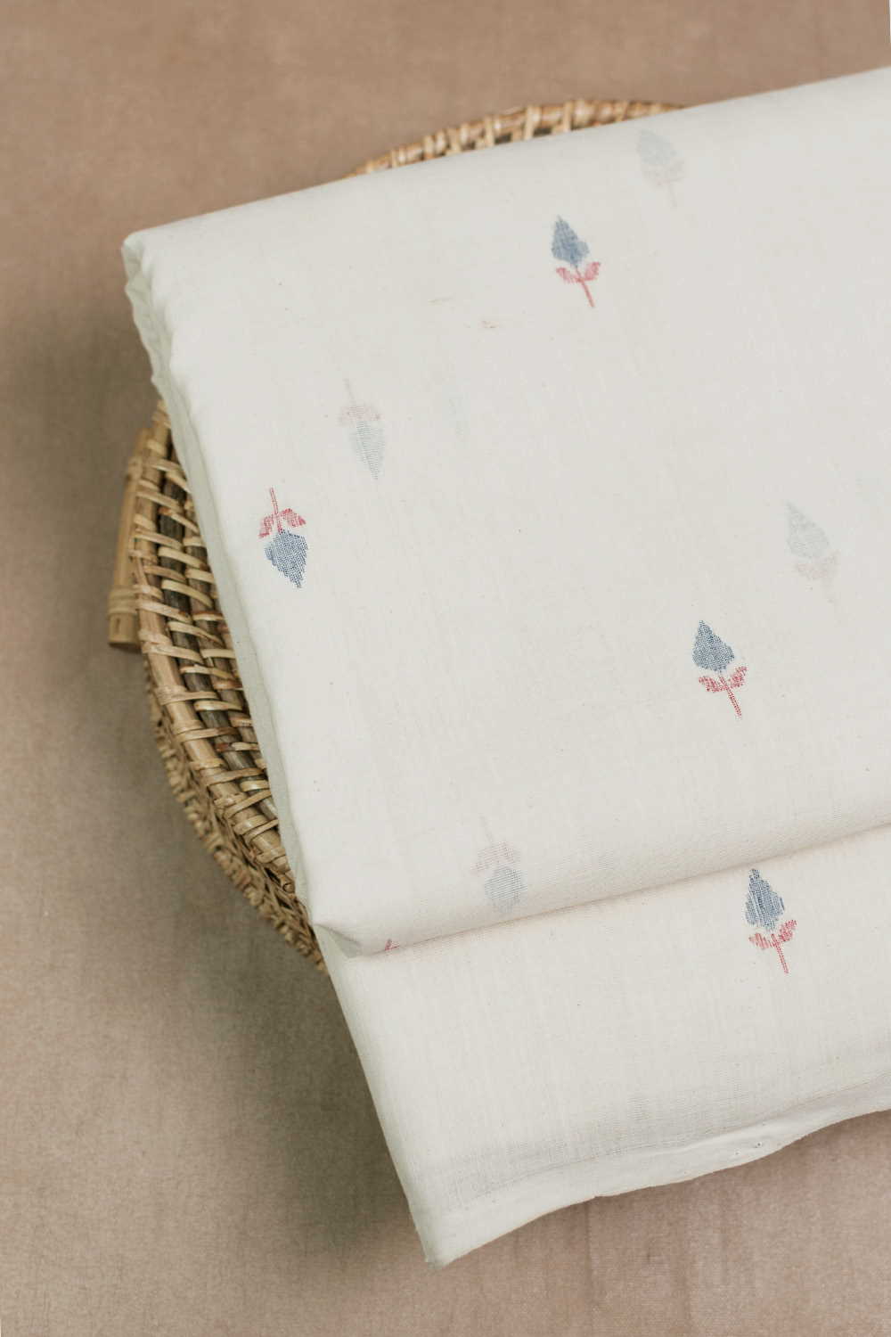 Cream with Leaf Butta Handspun Cotton Fabric - 0.7m