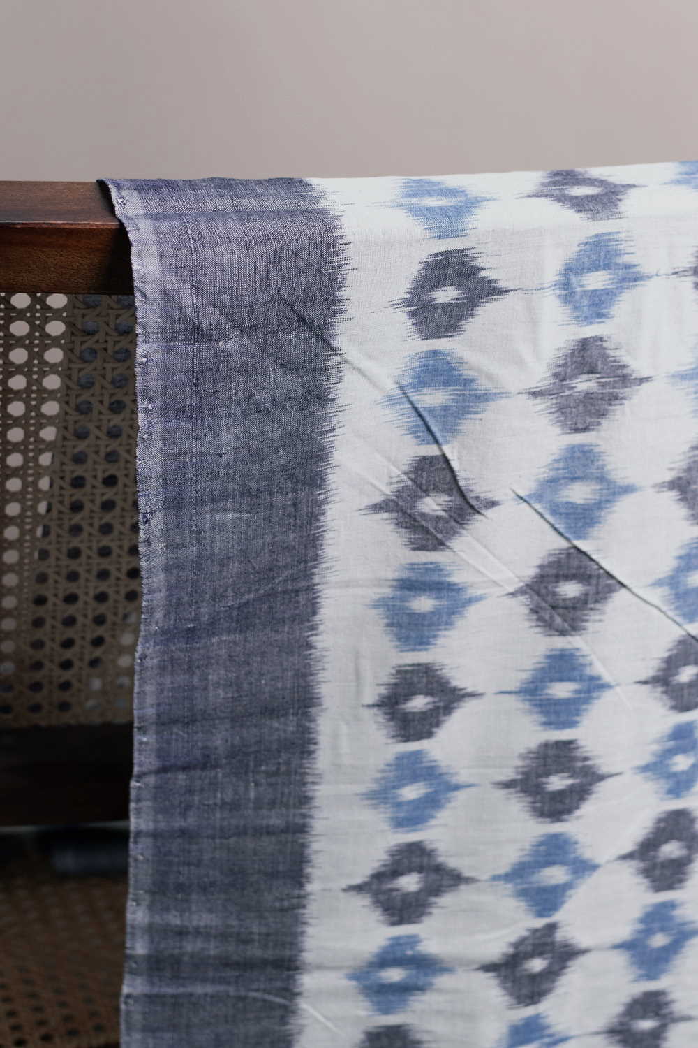 Grey & Blue Motifs Orissa Ikat Cotton Fabric - 0.55m