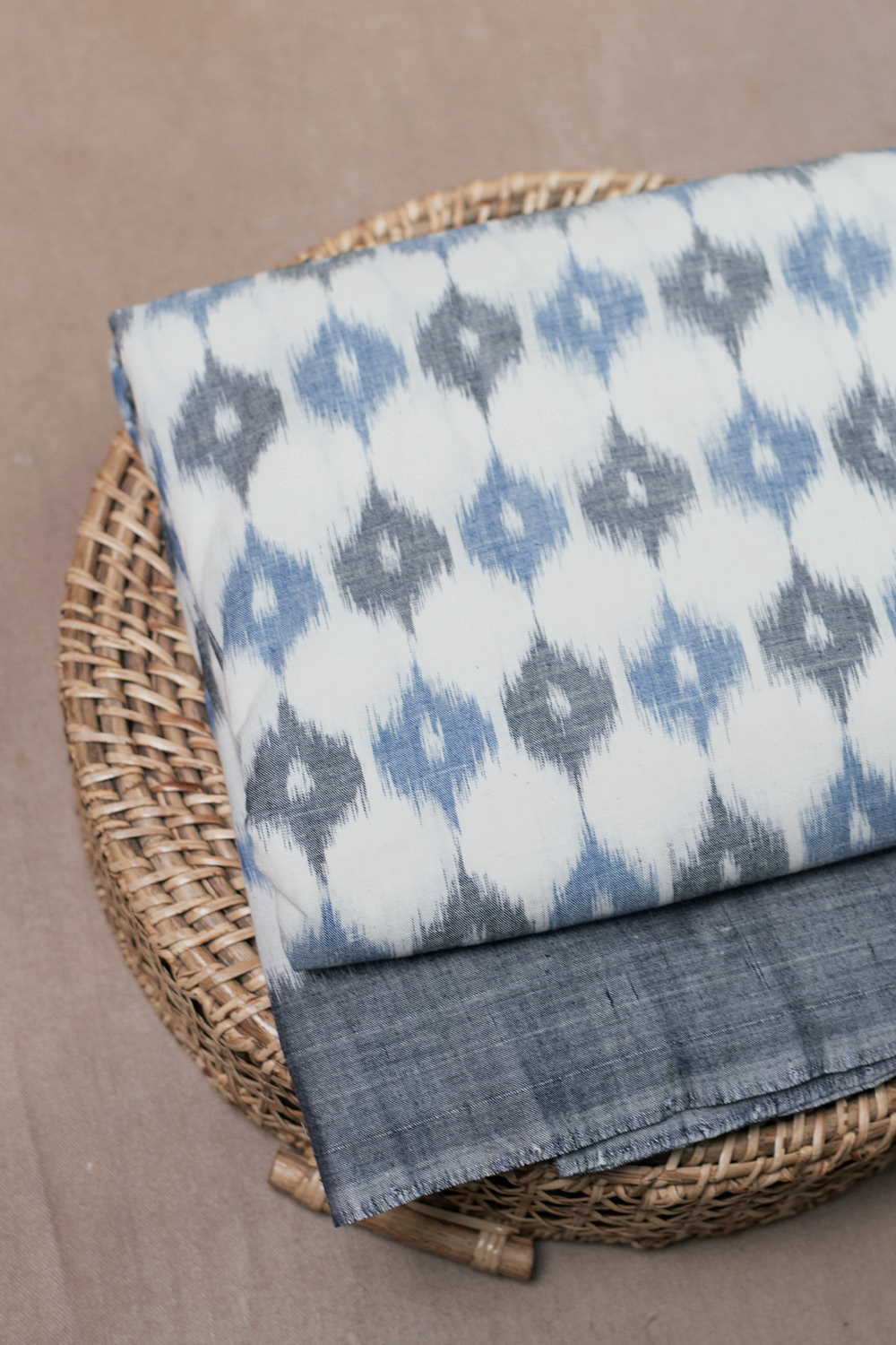 Grey & Blue Motifs Orissa Ikat Cotton Fabric - 0.55m