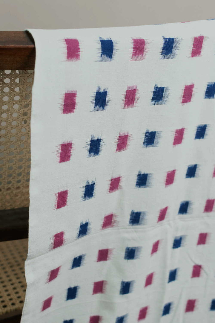 Pink & Blue Butta on Cream Ikat Cotton Fabric - 0.5m