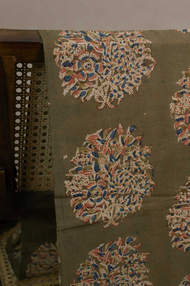 Big Butta on Green Printed kalamkari Fabric
