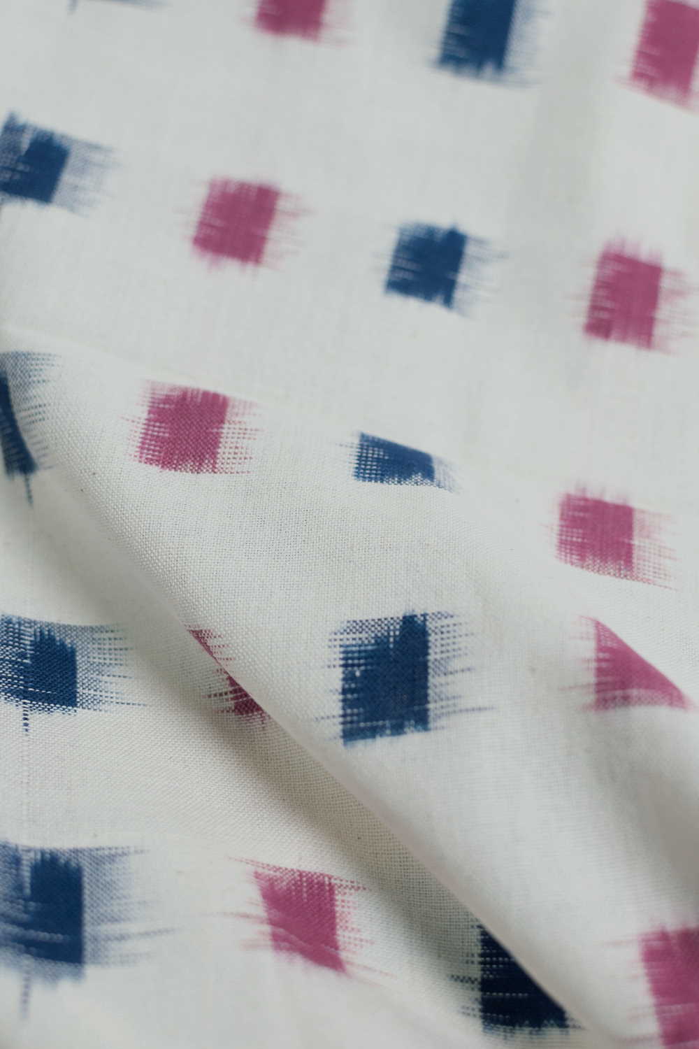 Pink & Blue Butta on Cream Ikat Cotton Fabric - 0.5m
