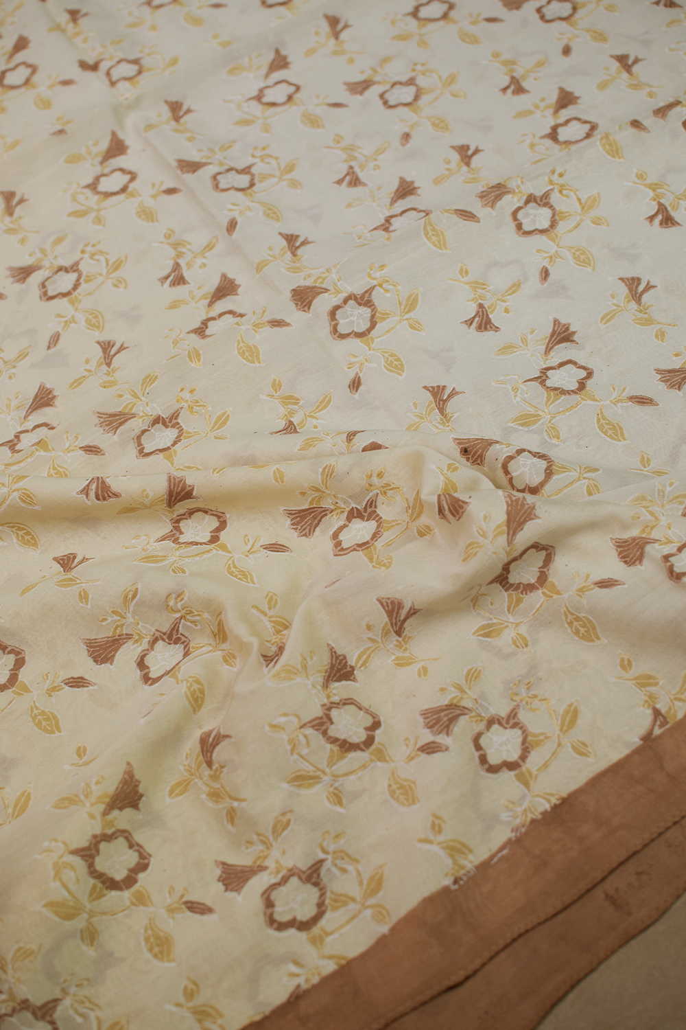 Creamy Yellow Block Printed Chanderi Dupatta