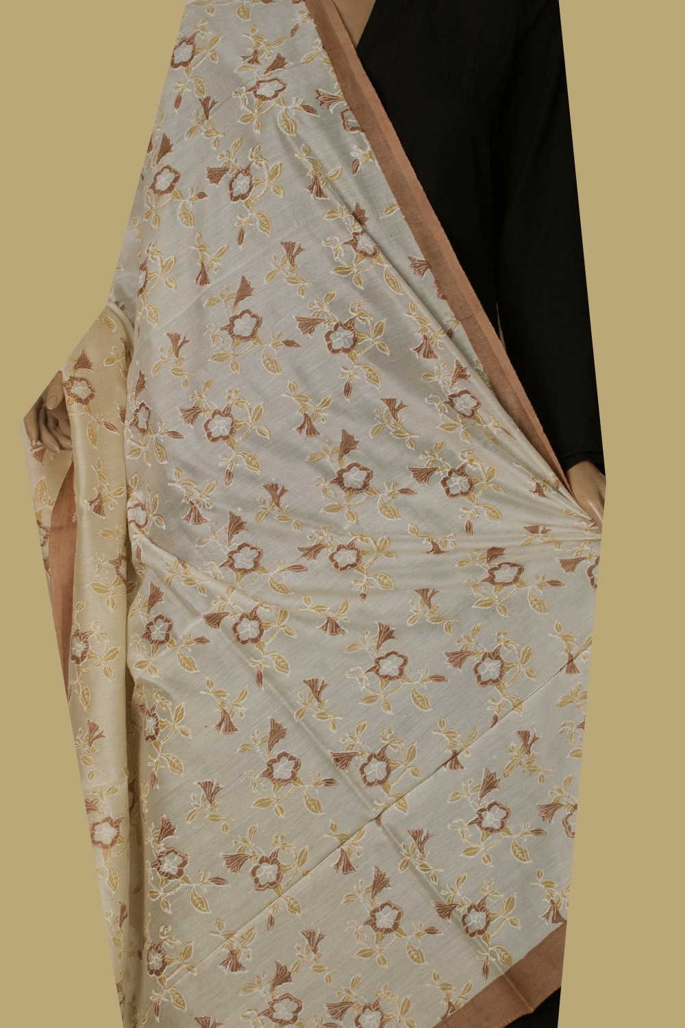 Creamy Yellow Block Printed Chanderi Dupatta