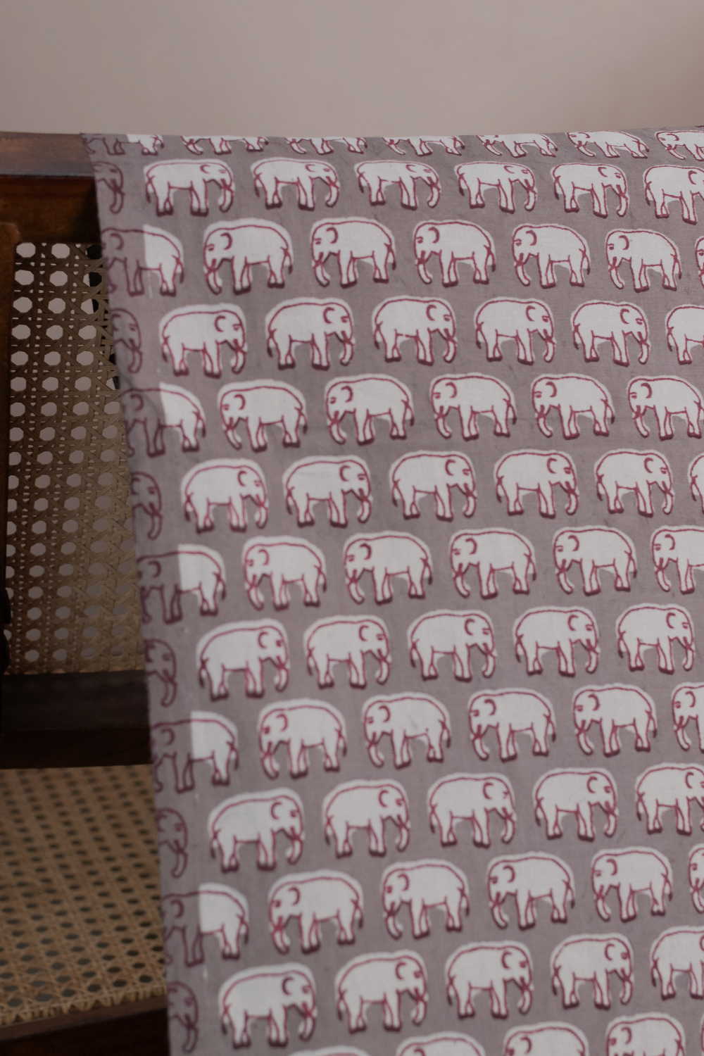 Elephant Motifs Dabu Cotton Fabric