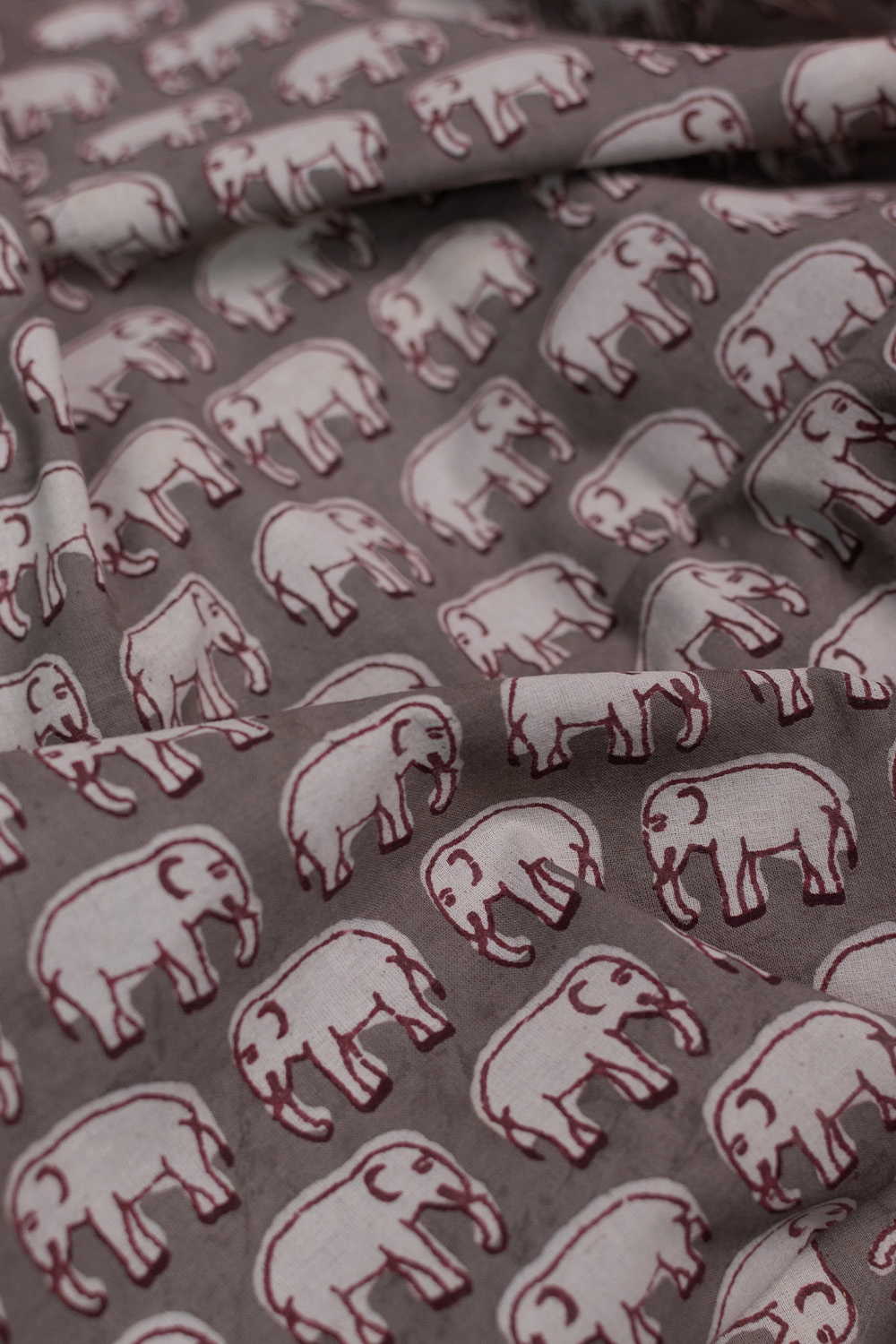 Elephant Motifs Dabu Cotton Fabric