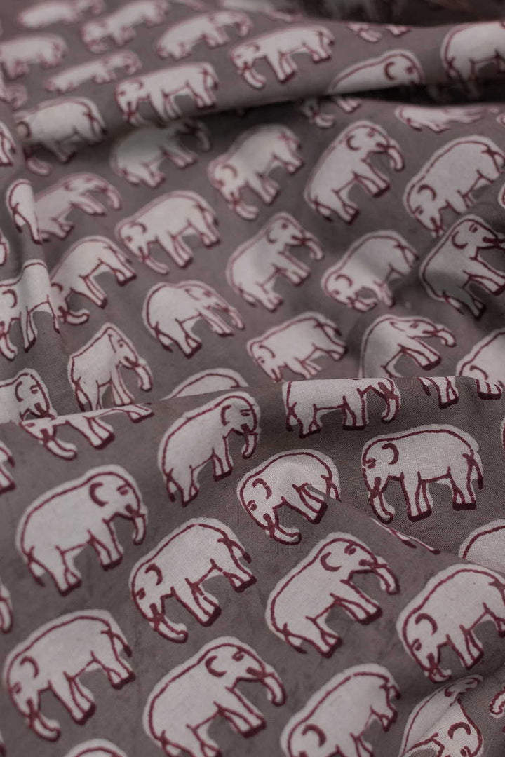 Elephant Motifs Dabu Cotton Fabric