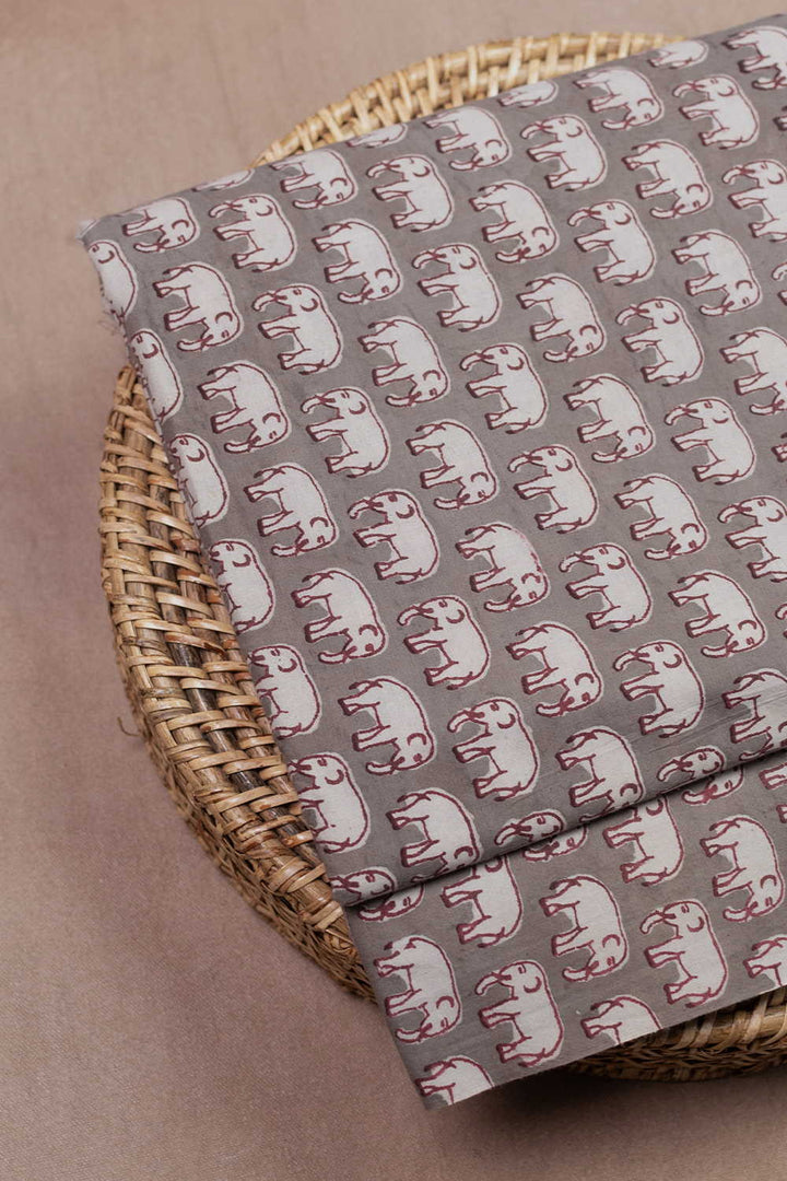 Elephant Motifs Dabu Cotton Fabric