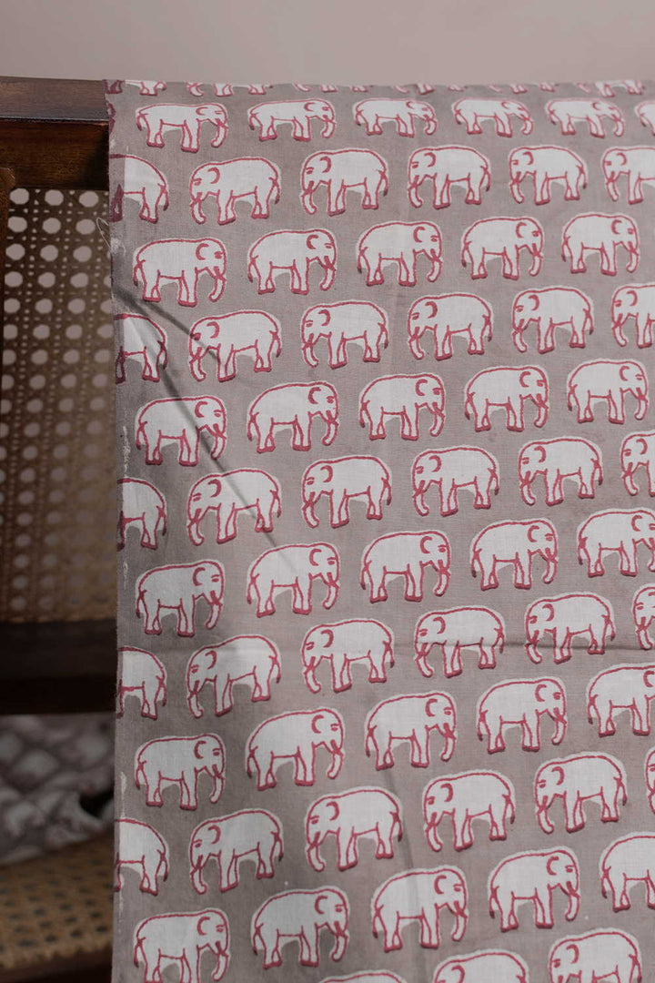 Grey with Elephant Dabu Cotton Fabric