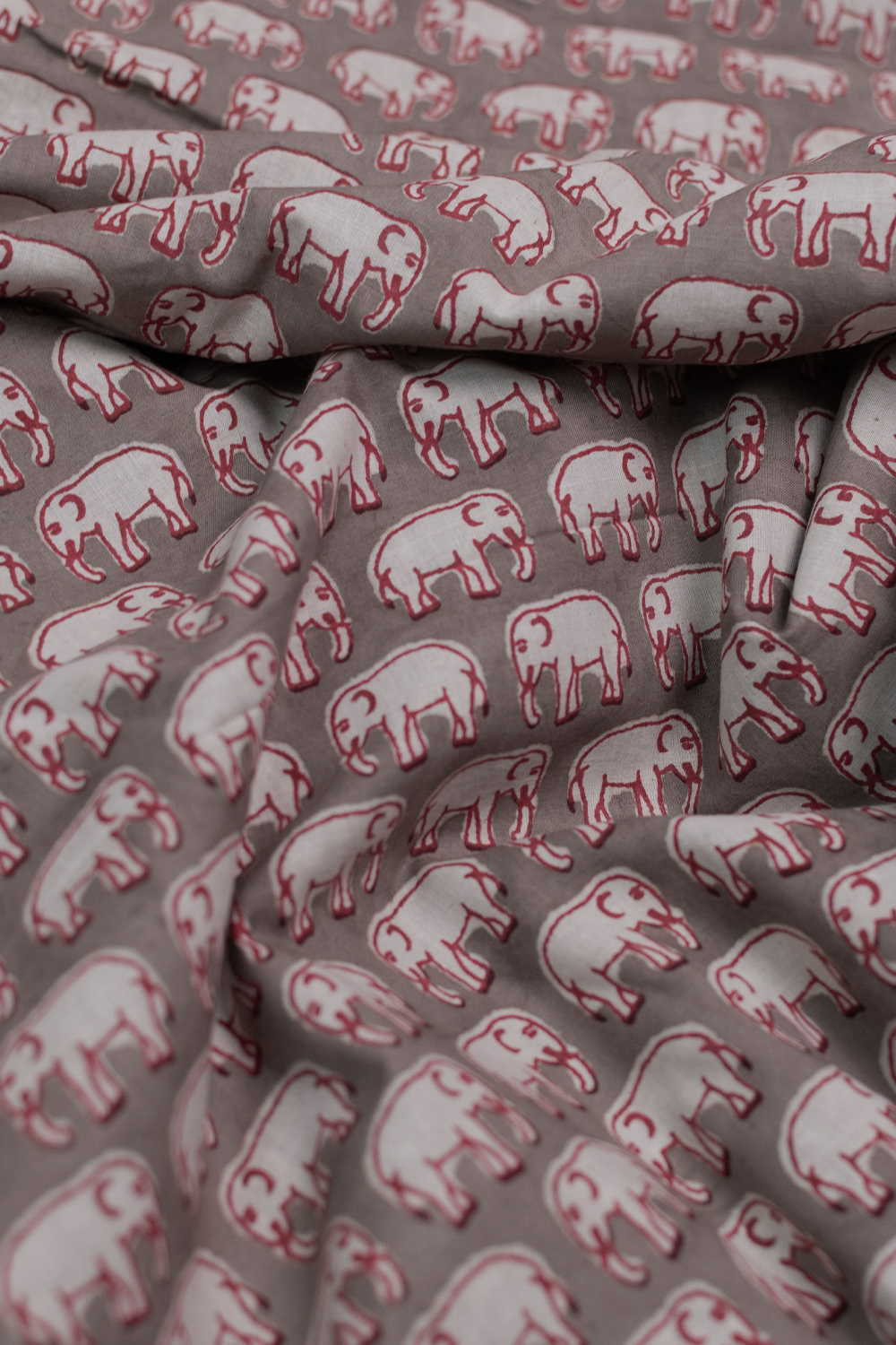 Grey with Elephant Dabu Cotton Fabric