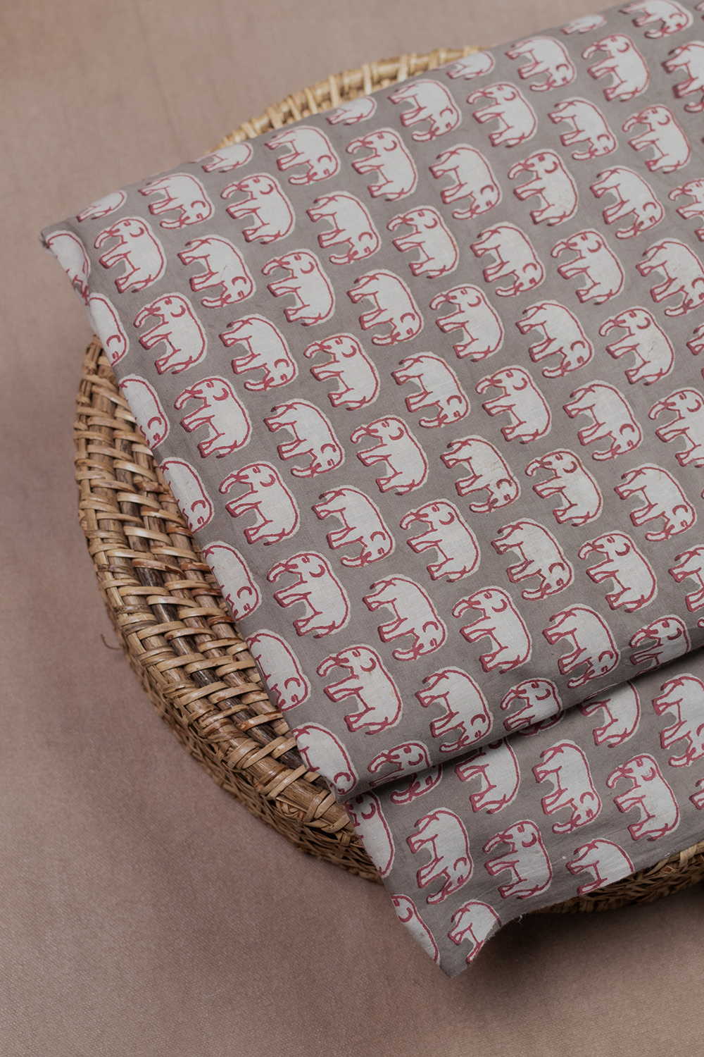 Grey with Elephant Dabu Cotton Fabric