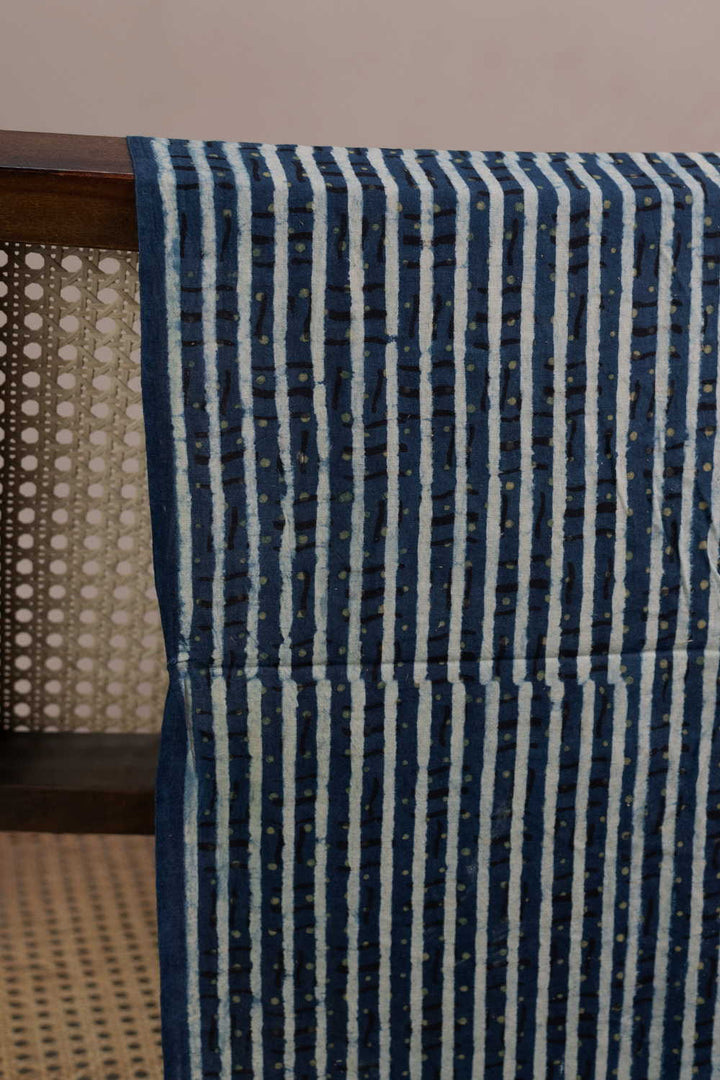 Stripes on Indigo Ajrak Cotton Fabric - 0.55m