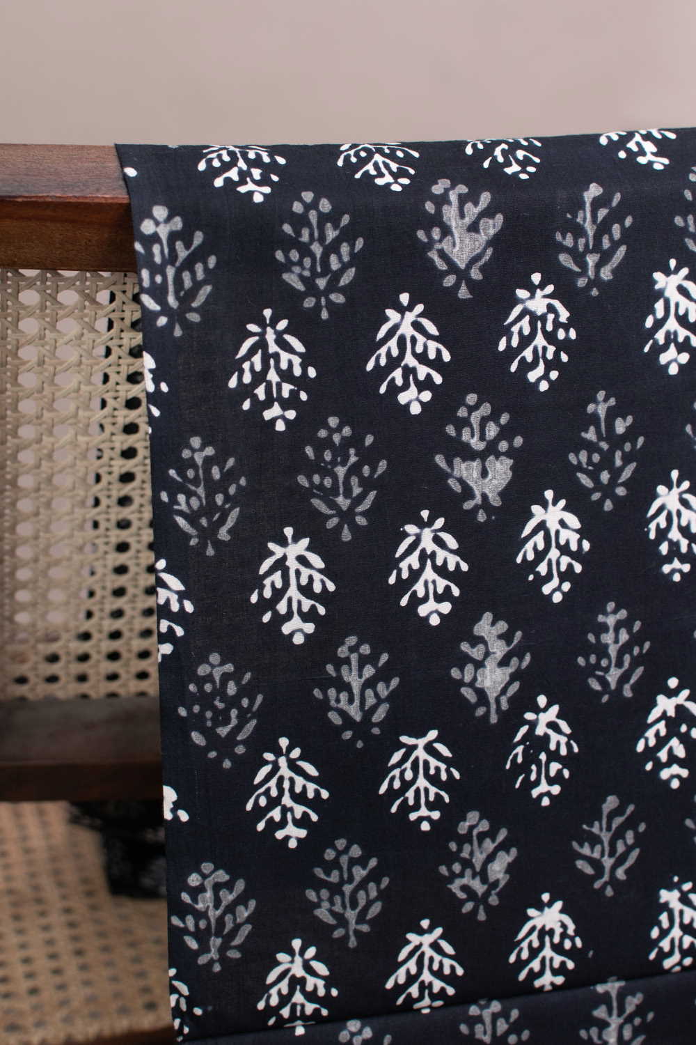 Cream & Grey Motifs Dabu Cotton Fabric-0.5 m